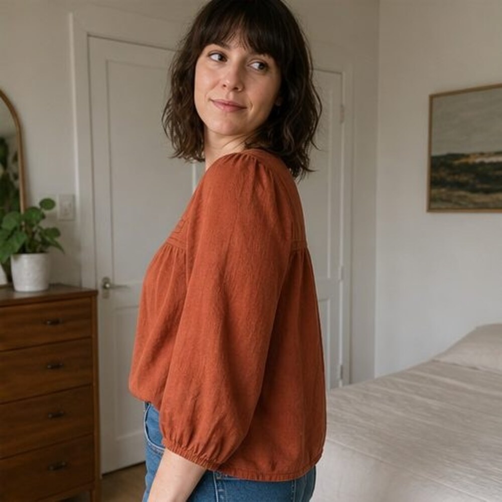 Rust Button Blouse - Picture 3 of 6